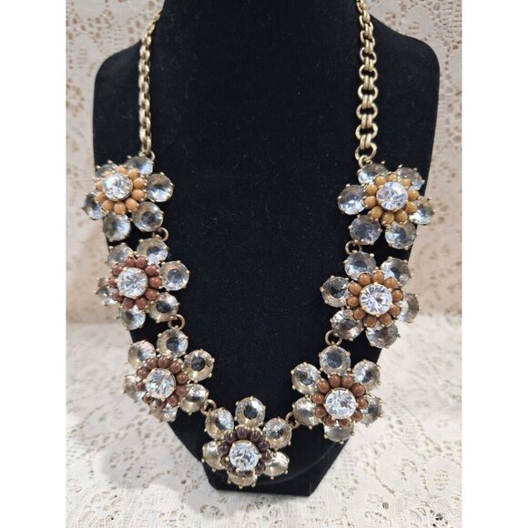 EUC J. Crew Vintage-Inspired Gold-Tone Crystal Floral Statement Necklace - Picture 2 of 7